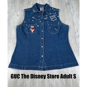 Vintage The Disney Store Winnie the Pooh Denim Embroidered Vest Adult Small